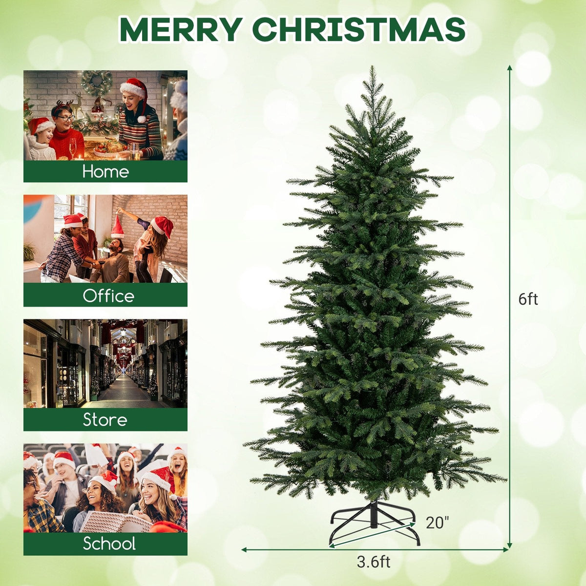 6 FT Pre-Lit Christmas Tree with 714 Tips, 260 Colour Changeable LEDs, Remote and Memory