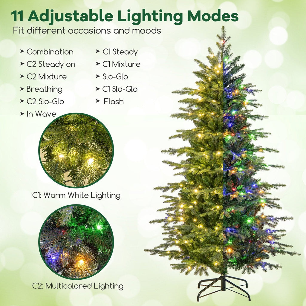 6 FT Pre-Lit Christmas Tree with 714 Tips, 260 Colour Changeable LEDs, Remote and Memory