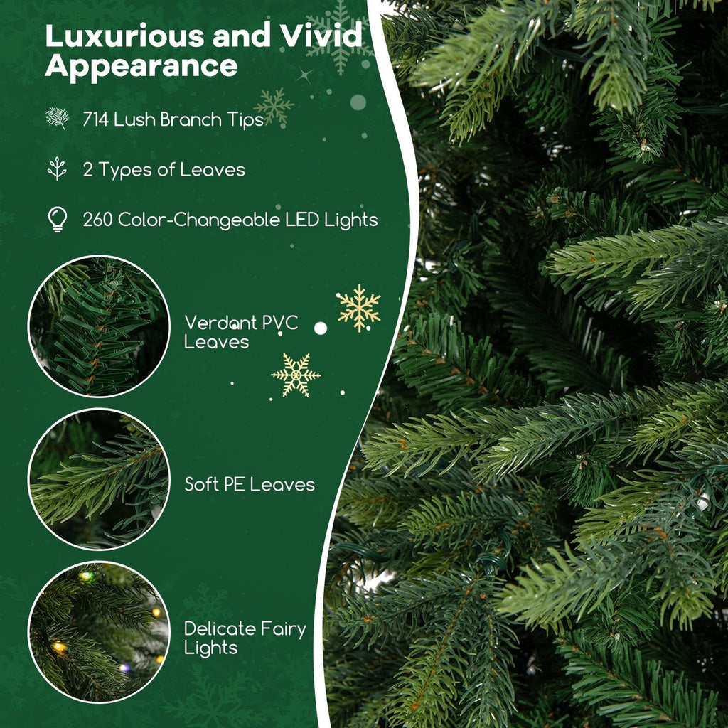 6 FT Pre-Lit Christmas Tree with 714 Tips, 260 Colour Changeable LEDs, Remote and Memory