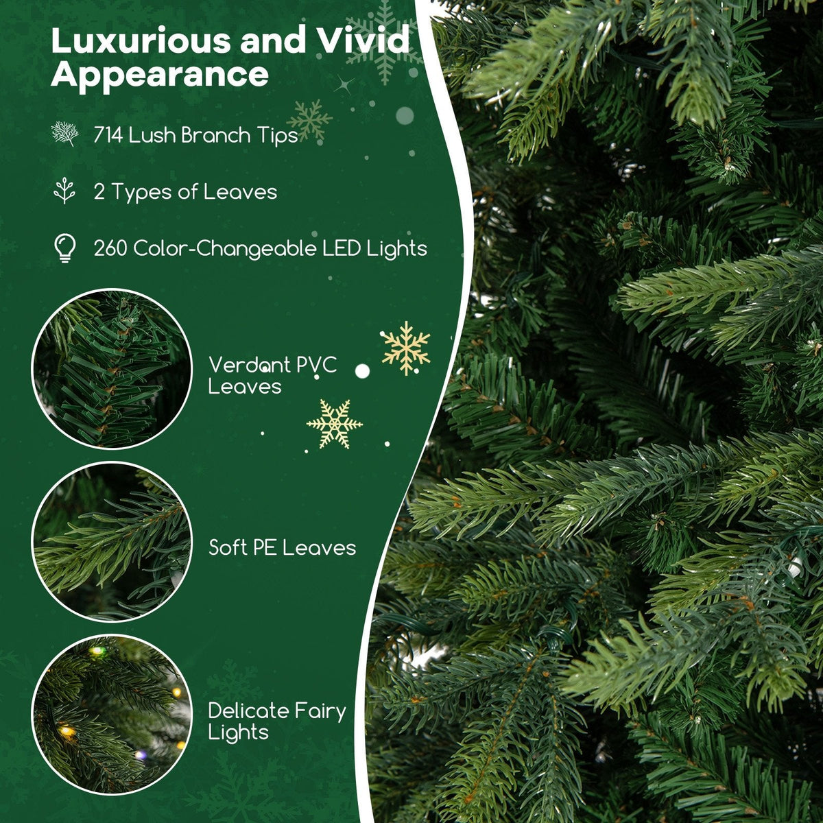 6 FT Pre-Lit Christmas Tree with 714 Tips, 260 Colour Changeable LEDs, Remote and Memory