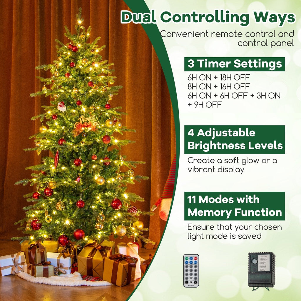 6 FT Pre-Lit Christmas Tree with 714 Tips, 260 Colour Changeable LEDs, Remote and Memory