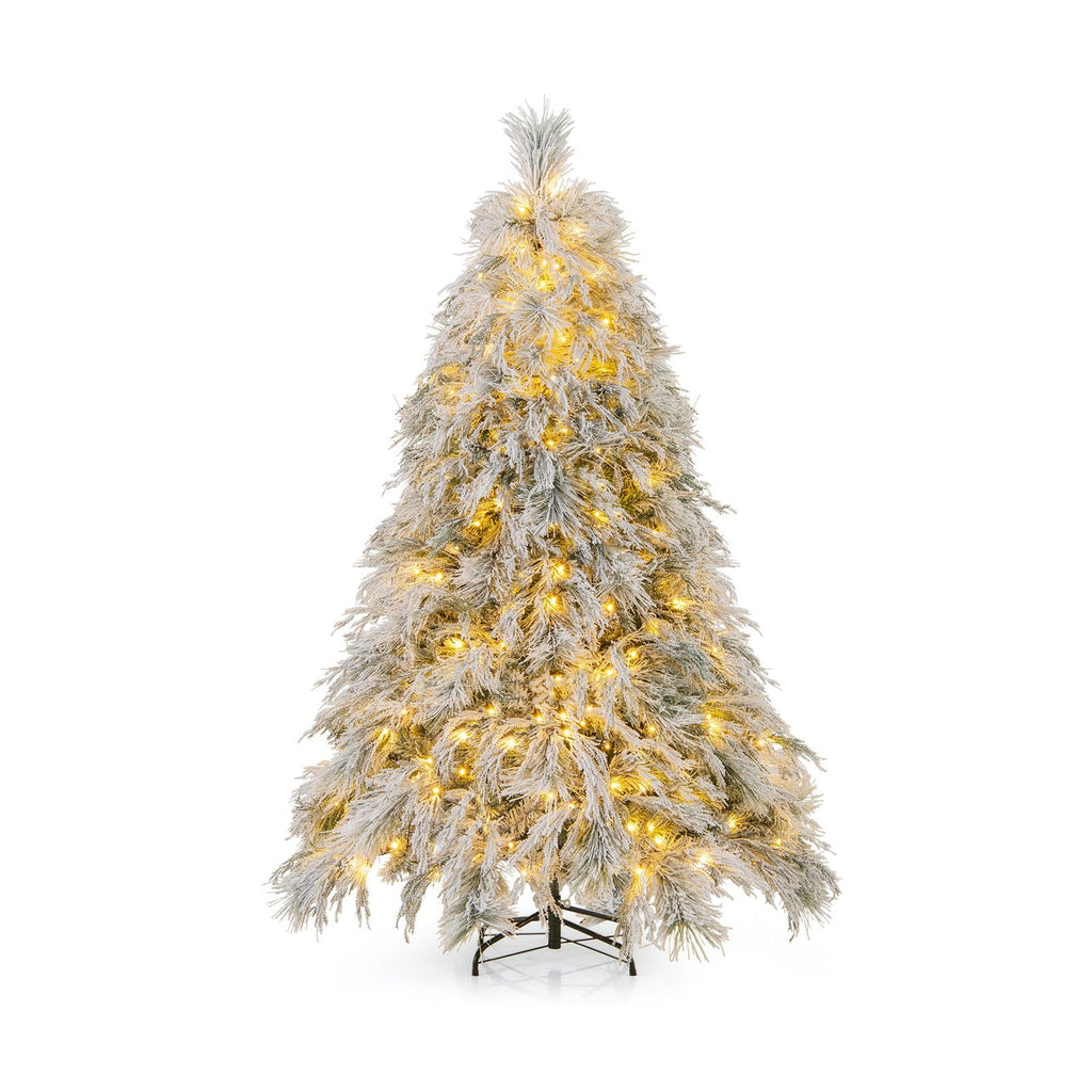 6 FT Pre-Lit Snow Flocked Christmas Tree with 519 Tips in Three Leaf Types and 250 Warm White LEDs