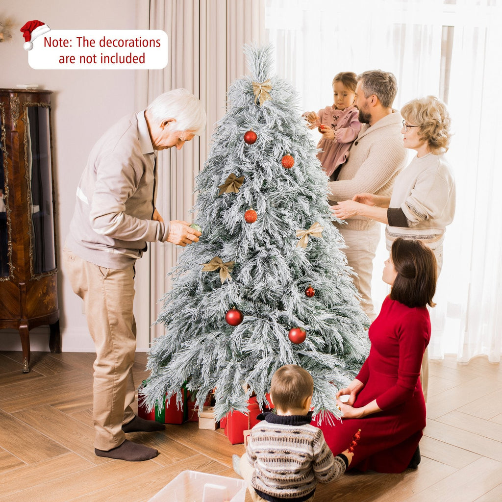 6 FT Pre-Lit Snow Flocked Christmas Tree with 519 Tips in Three Leaf Types and 250 Warm White LEDs