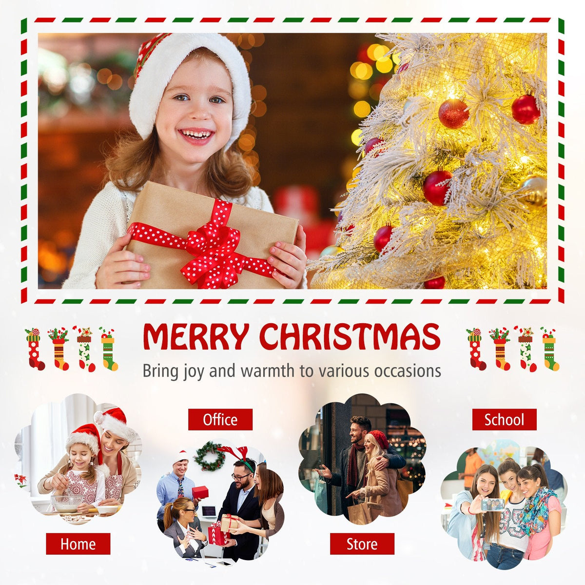 6 FT Pre-Lit Snow Flocked Christmas Tree with 519 Tips in Three Leaf Types and 250 Warm White LEDs