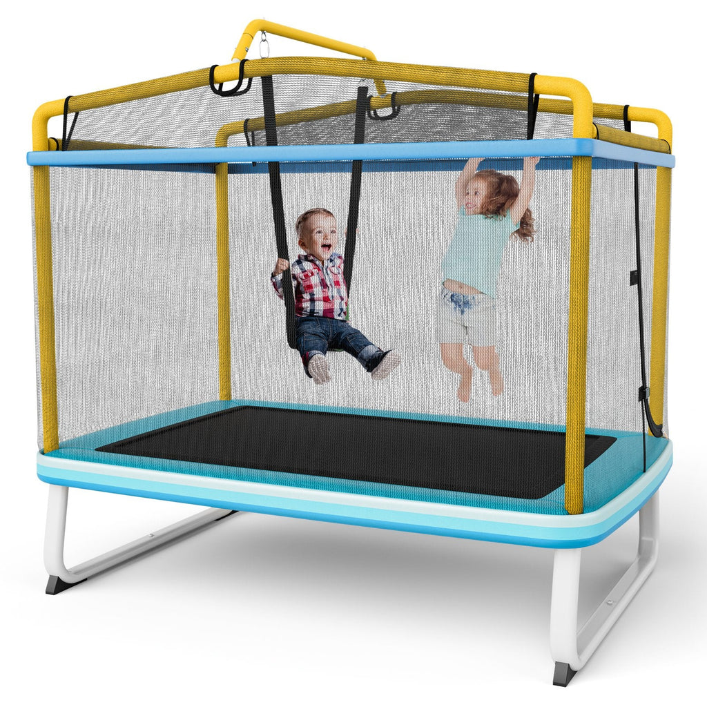 6 Feet Rectangle Trampoline with Swing Horizontal Bar and Safety Net-Yellow