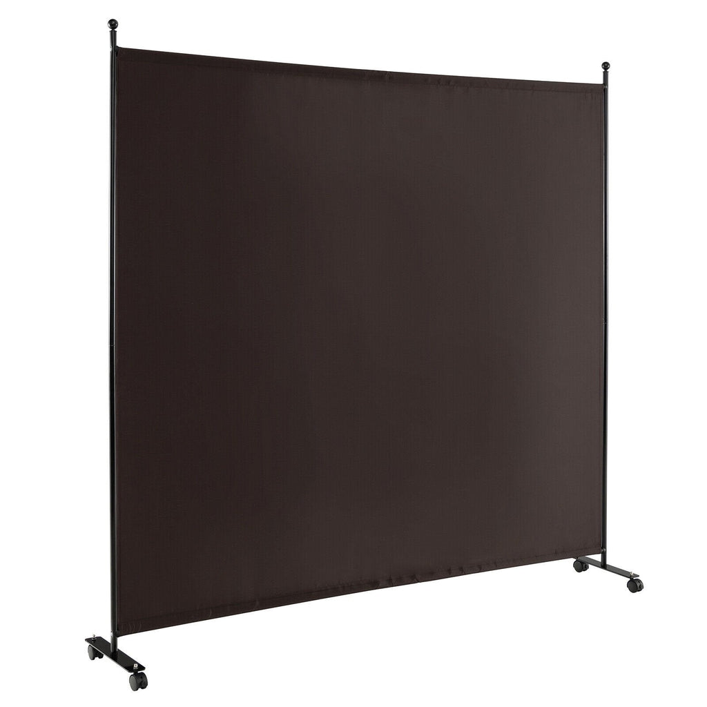 6 Feet Single Panel Rolling Room Divider with Smooth Wheels-Brown
