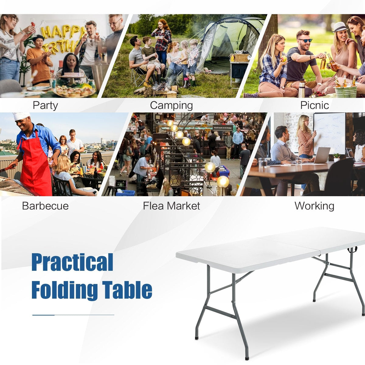 6 ft Folding Portable Plastic Outdoor Camp Table