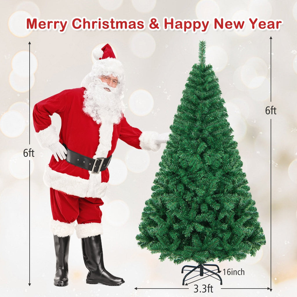 6 FT Unlit Hinged Artificial Christmas Tree with 650 PVC Tips and a Solid Metal Stand