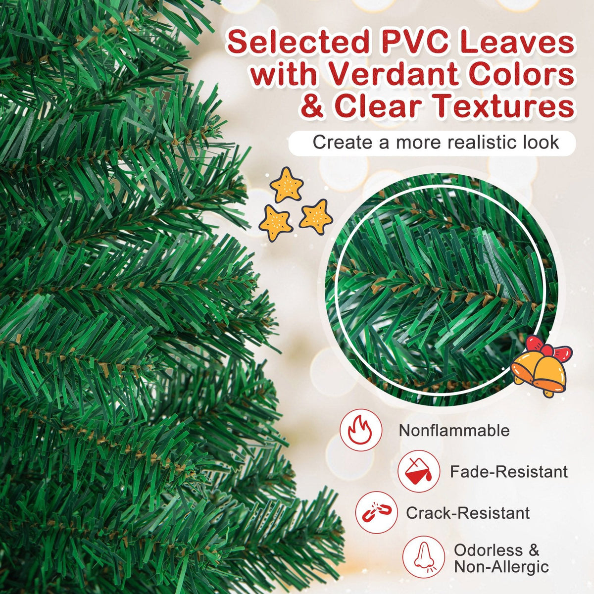 6 FT Unlit Hinged Artificial Christmas Tree with 650 PVC Tips and a Solid Metal Stand