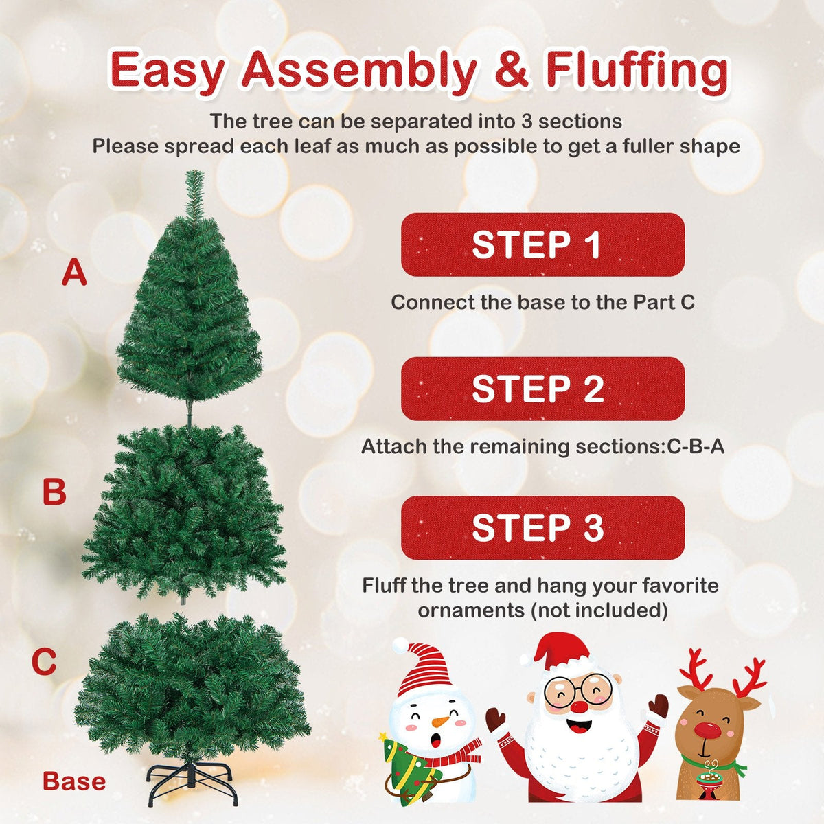6 FT Unlit Hinged Artificial Christmas Tree with 650 PVC Tips and a Solid Metal Stand