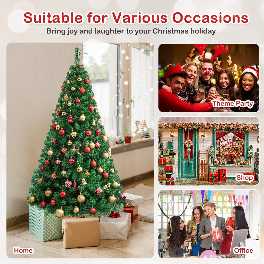 6 FT Unlit Hinged Artificial Christmas Tree with 650 PVC Tips and a Solid Metal Stand