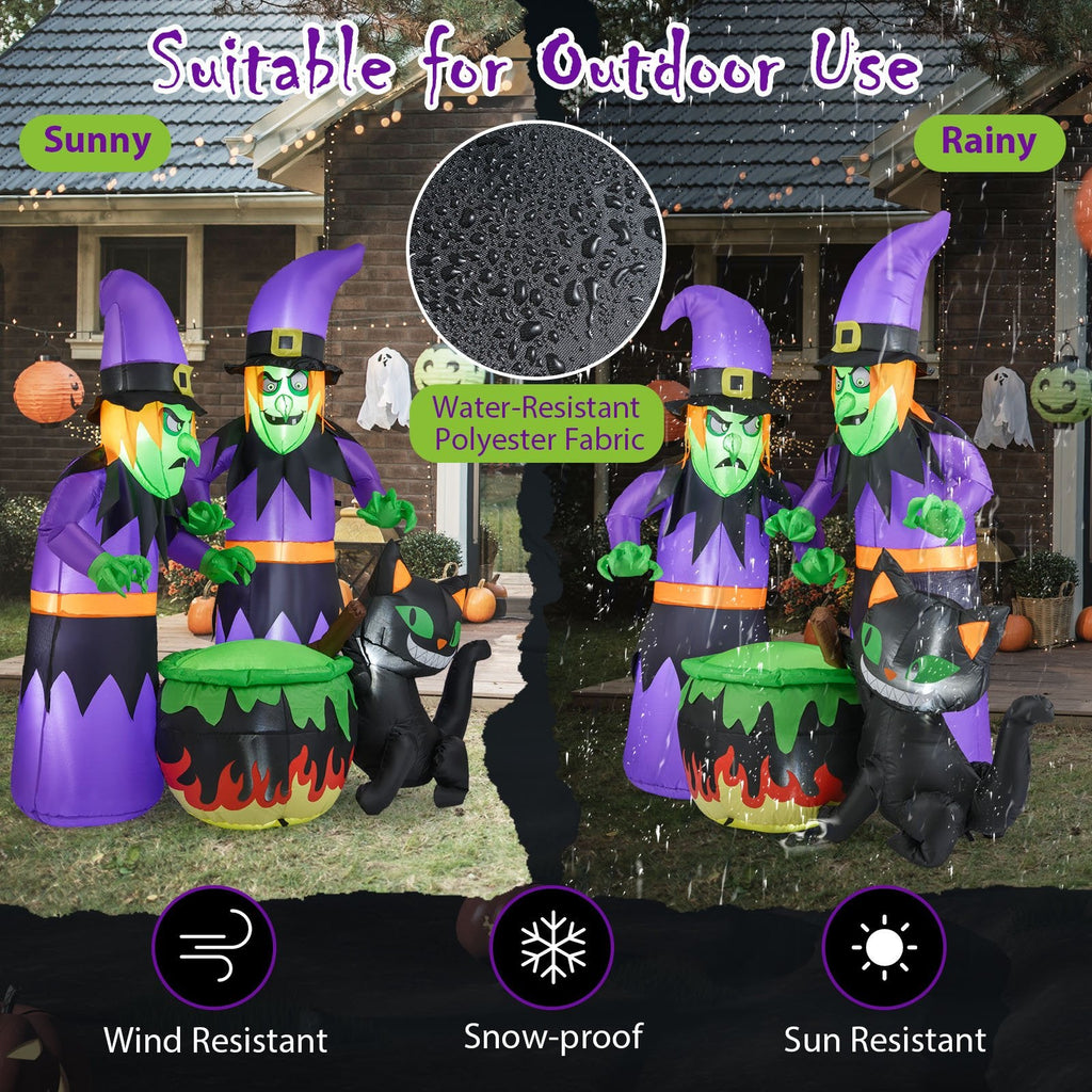 6 Ft Inflatable Halloween Witches with Cauldron & Black Cat