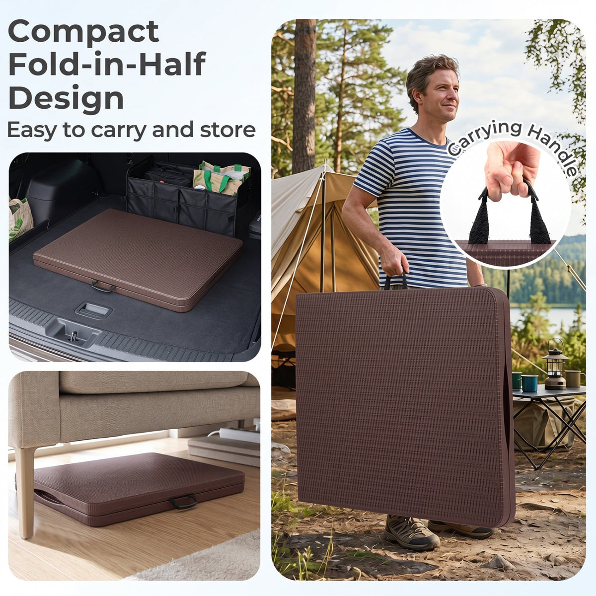 6 FT Plastic Fold-in-Half Camping Table-Coffee