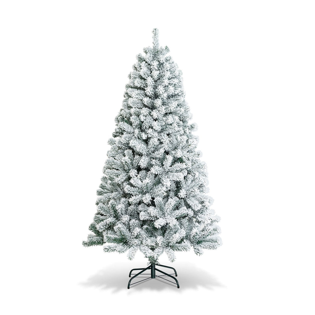 6 FT Snow Flocked Hinged Artificial Christmas Tree with 600 Tips and X Shaped Metal Stand