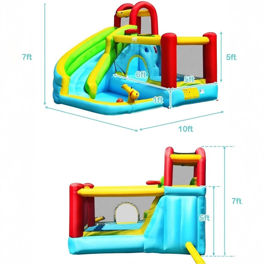 6-in-1 Inflatable Bounce House with Trampoline, Climbing Wall and Blower Included