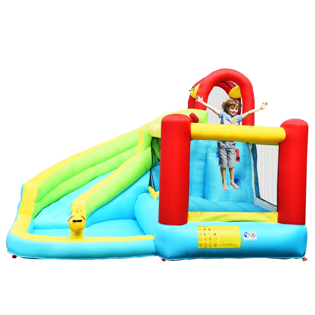 6-in-1 Inflatable Bounce House with Trampoline, Climbing Wall and Blower Included