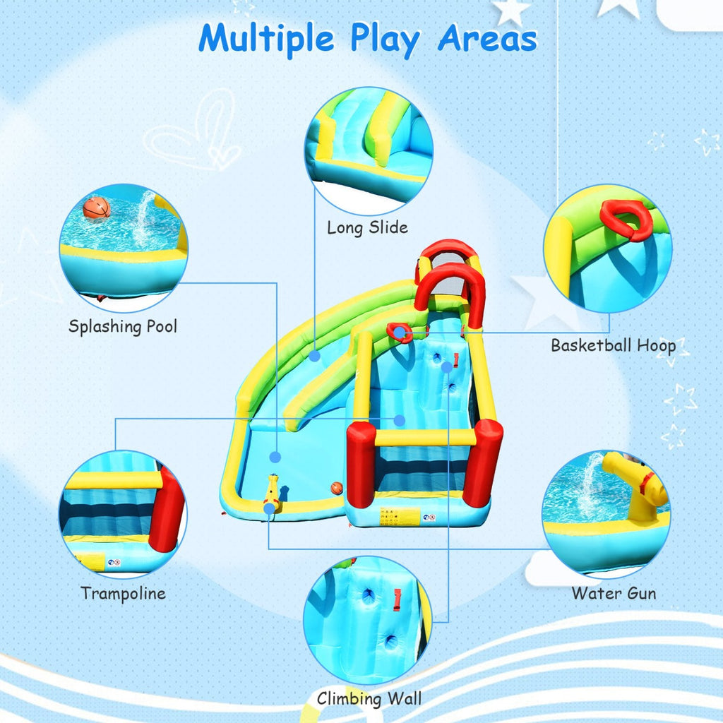 6-in-1 Inflatable Bounce House with Trampoline, Climbing Wall and Blower Included