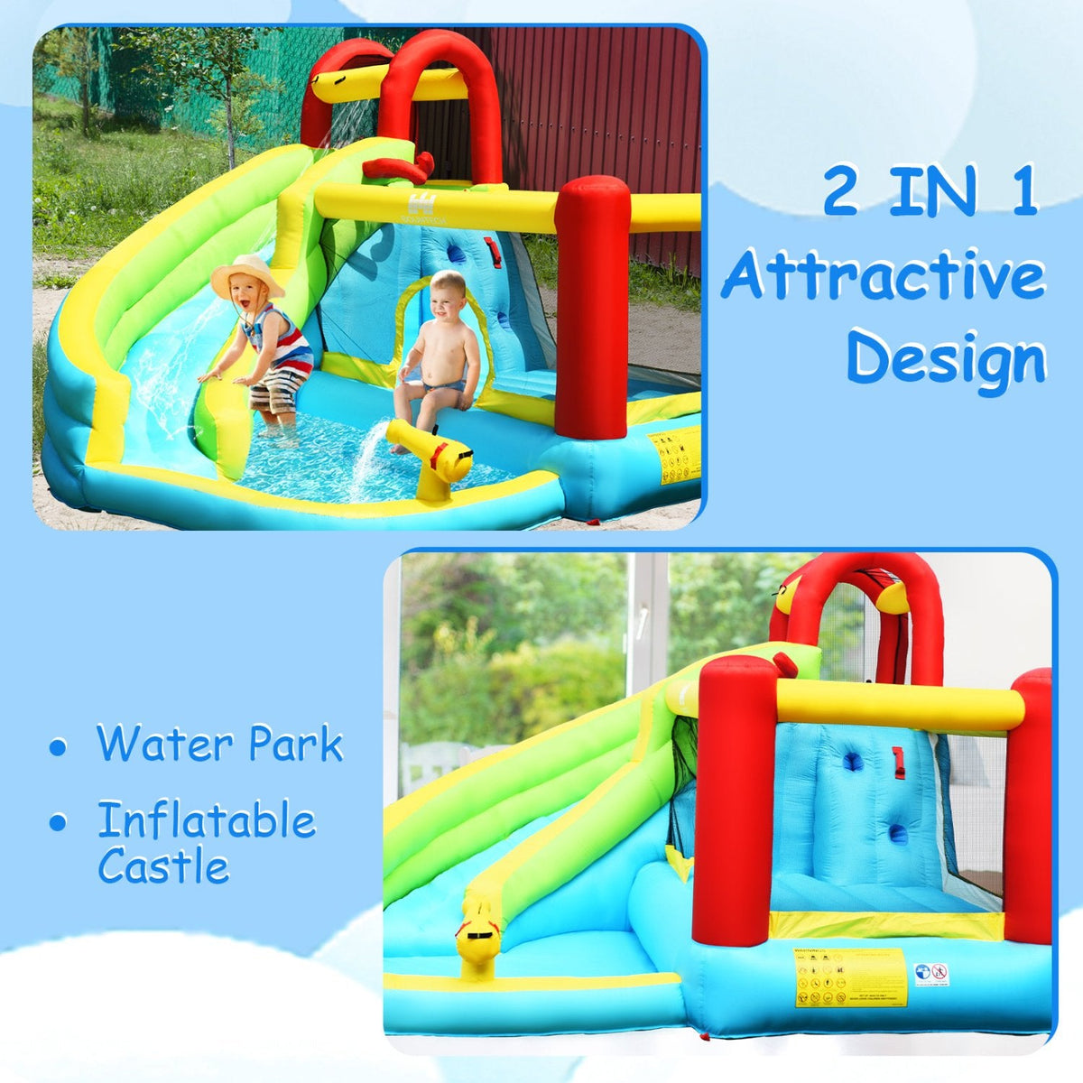 6-in-1 Inflatable Bounce House with Trampoline, Climbing Wall and Blower Included