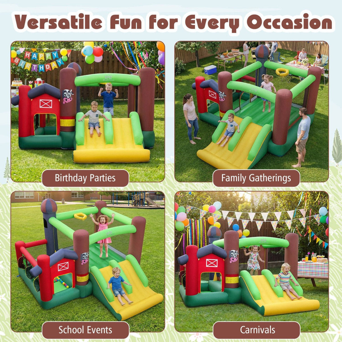 6-in-1 Inflatable Bounce House with Double Slides without Blower