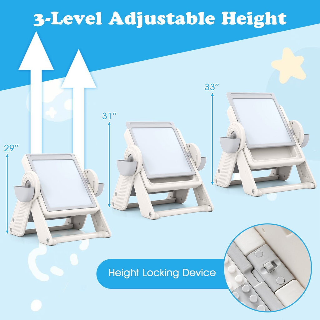 6-in-1 Multi-activity Children Table and Chair Set Folding Art Easel Set-Gray and White