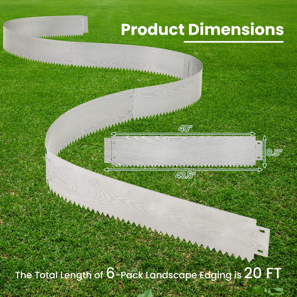 6-Pack 20 FT Galvanized Metal Landscape Edging for Lawn（Patented）