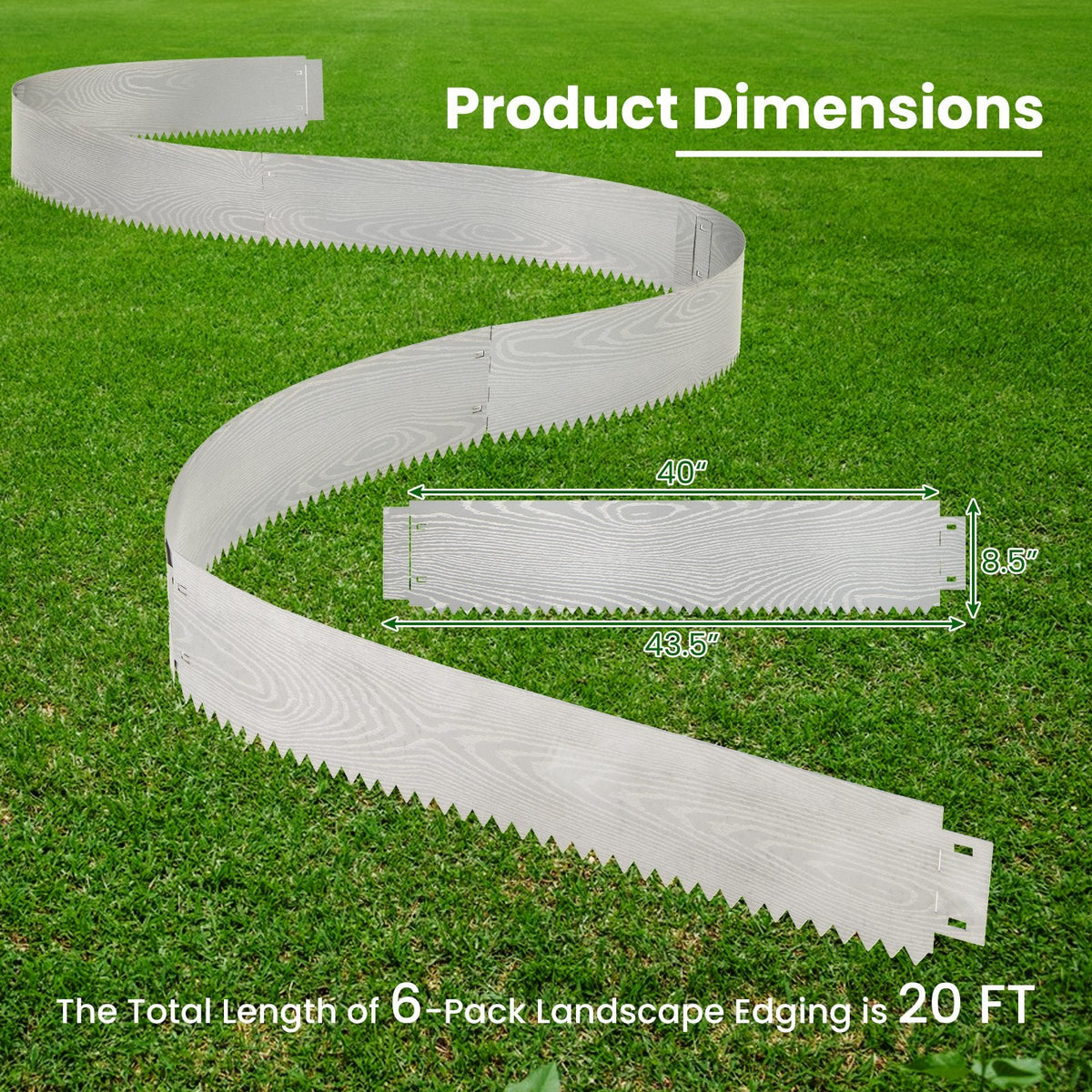 6-Pack 20 FT Galvanized Metal Landscape Edging for Lawn（Patented）