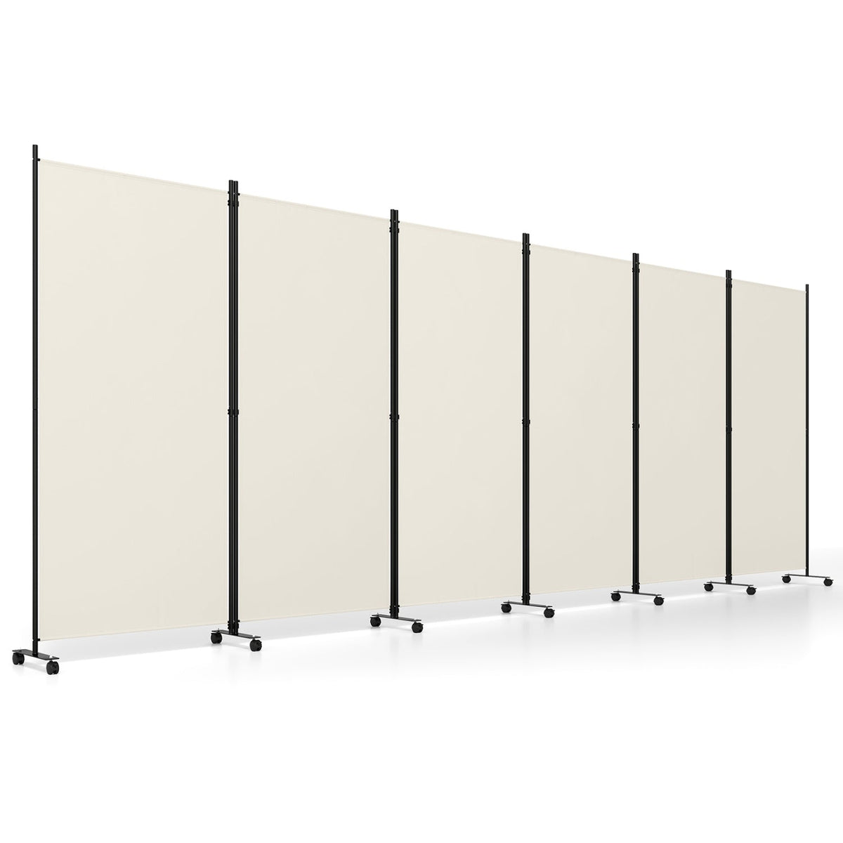 6 Panel Folding Privacy Screen Room Divider with Wheels-White