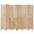 6-Panel Wooden Room Divider with Palm Leaf Design & Paulownia Frame for Home