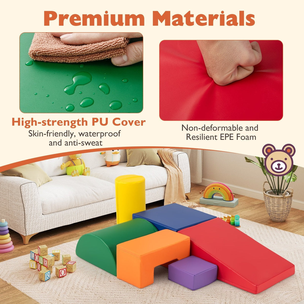 6 Pieces Foam Climbing Blocks Indoor Climb and Crawl Activity Playset with Rectangles-Orange