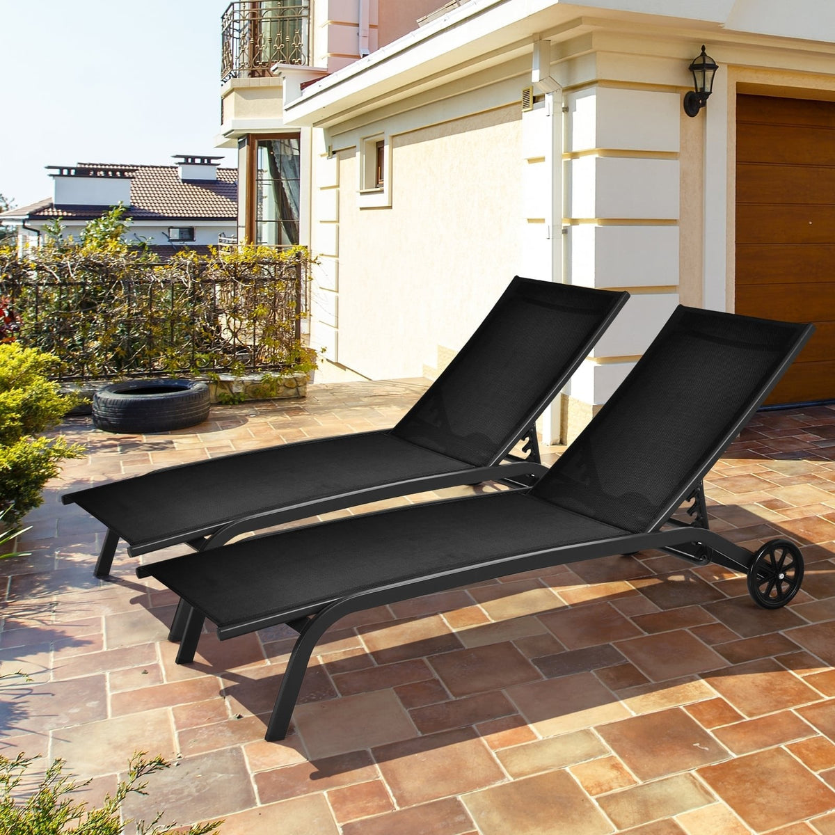 Sling Chaise Recliner on Wheels with 6 Position Backrest, 22 lb, Black