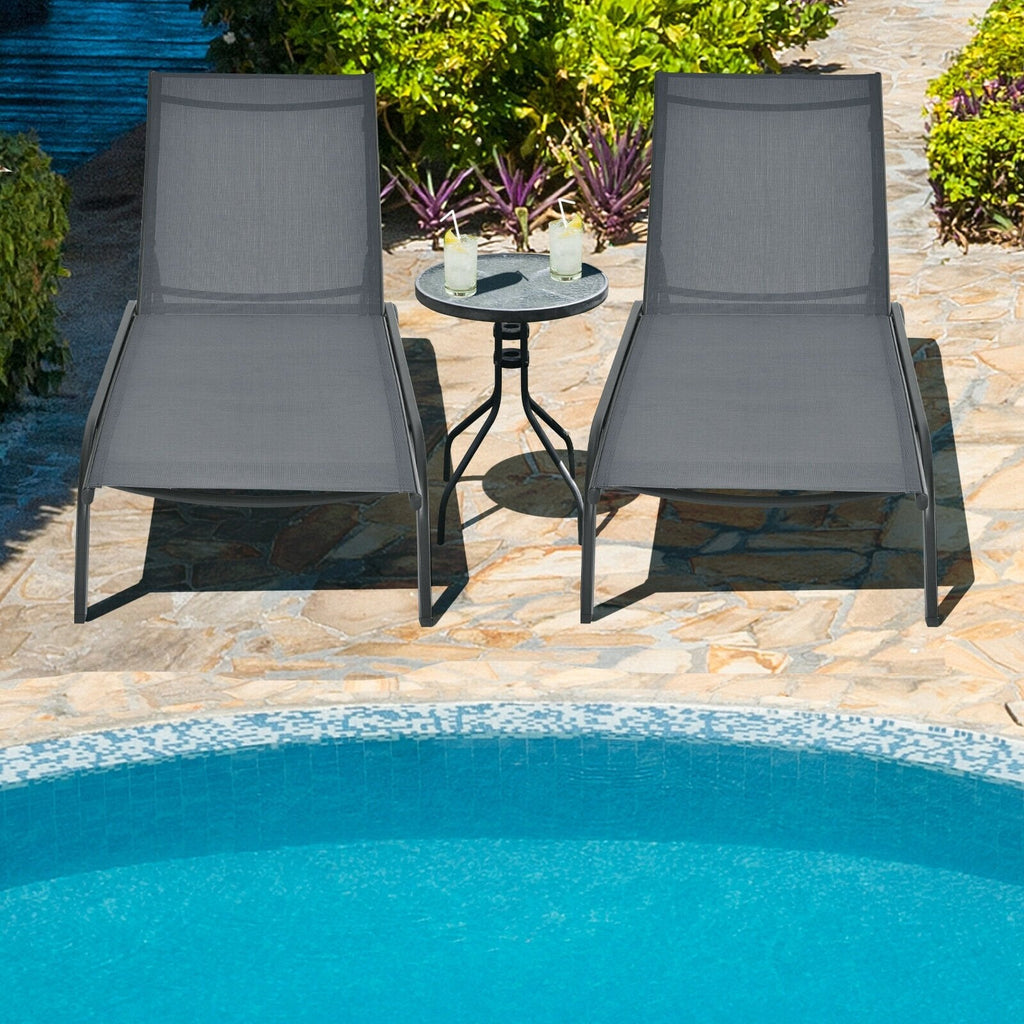 Sling Chaise Recliner on Wheels with Quick Drying Fabric, Gray