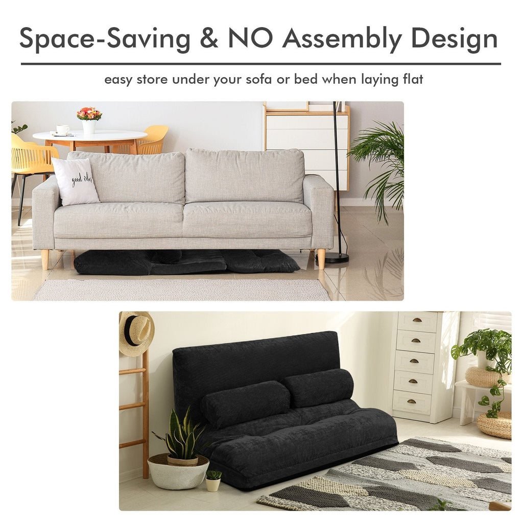 6-Position Adjustable Sleeper Lounge Couch with 2 Pillows-Black