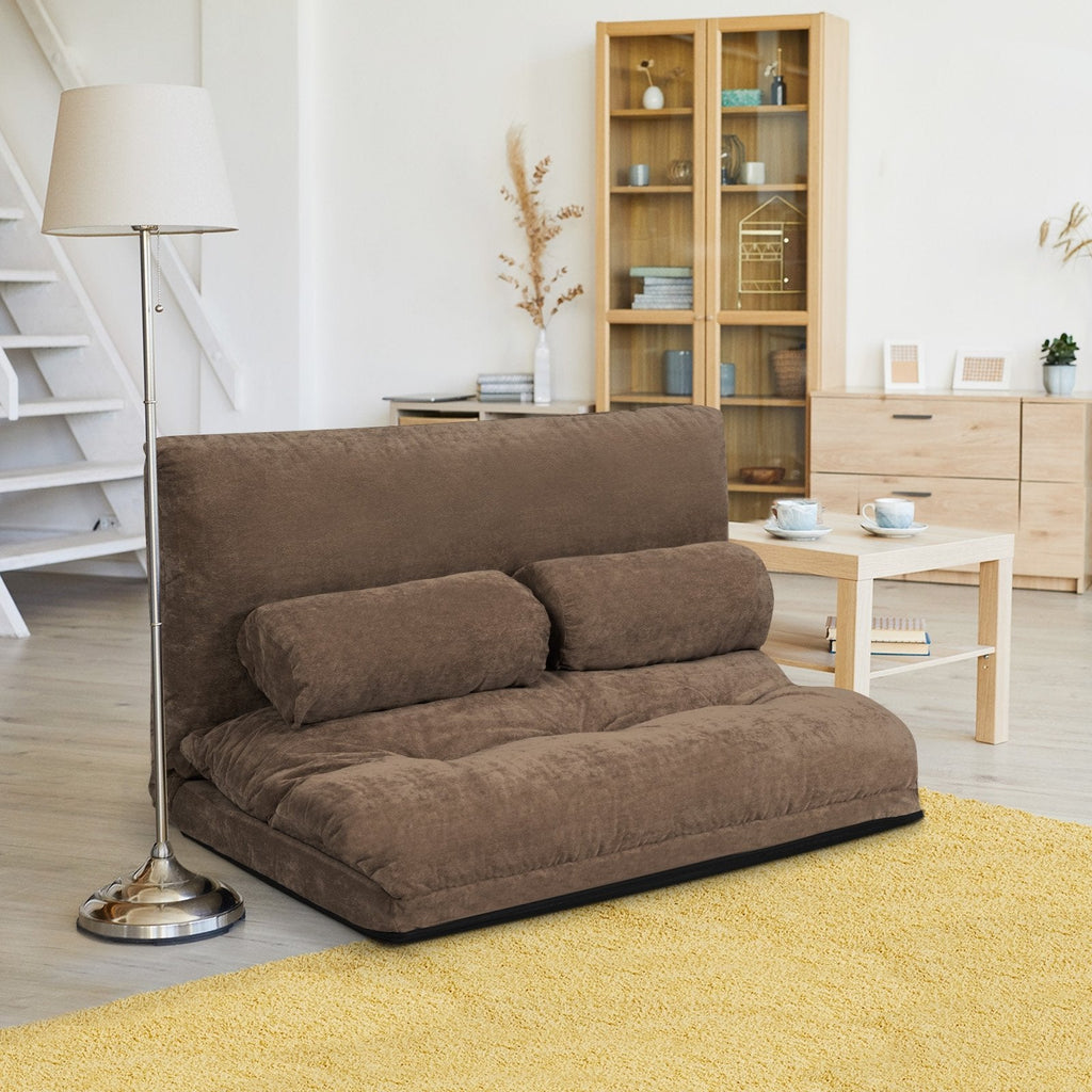 6-Position Adjustable Sleeper Lounge Couch with 2 Pillows-Brown