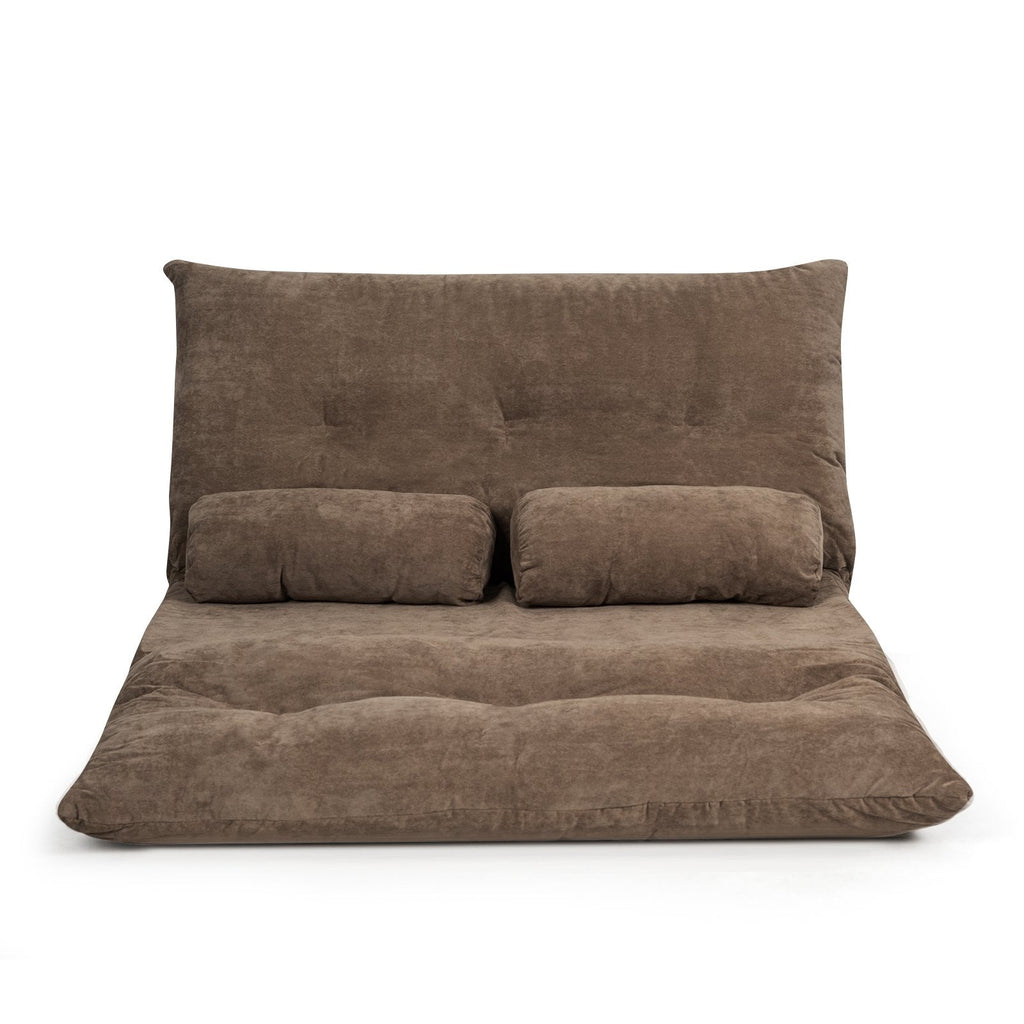 6-Position Adjustable Sleeper Lounge Couch with 2 Pillows-Brown