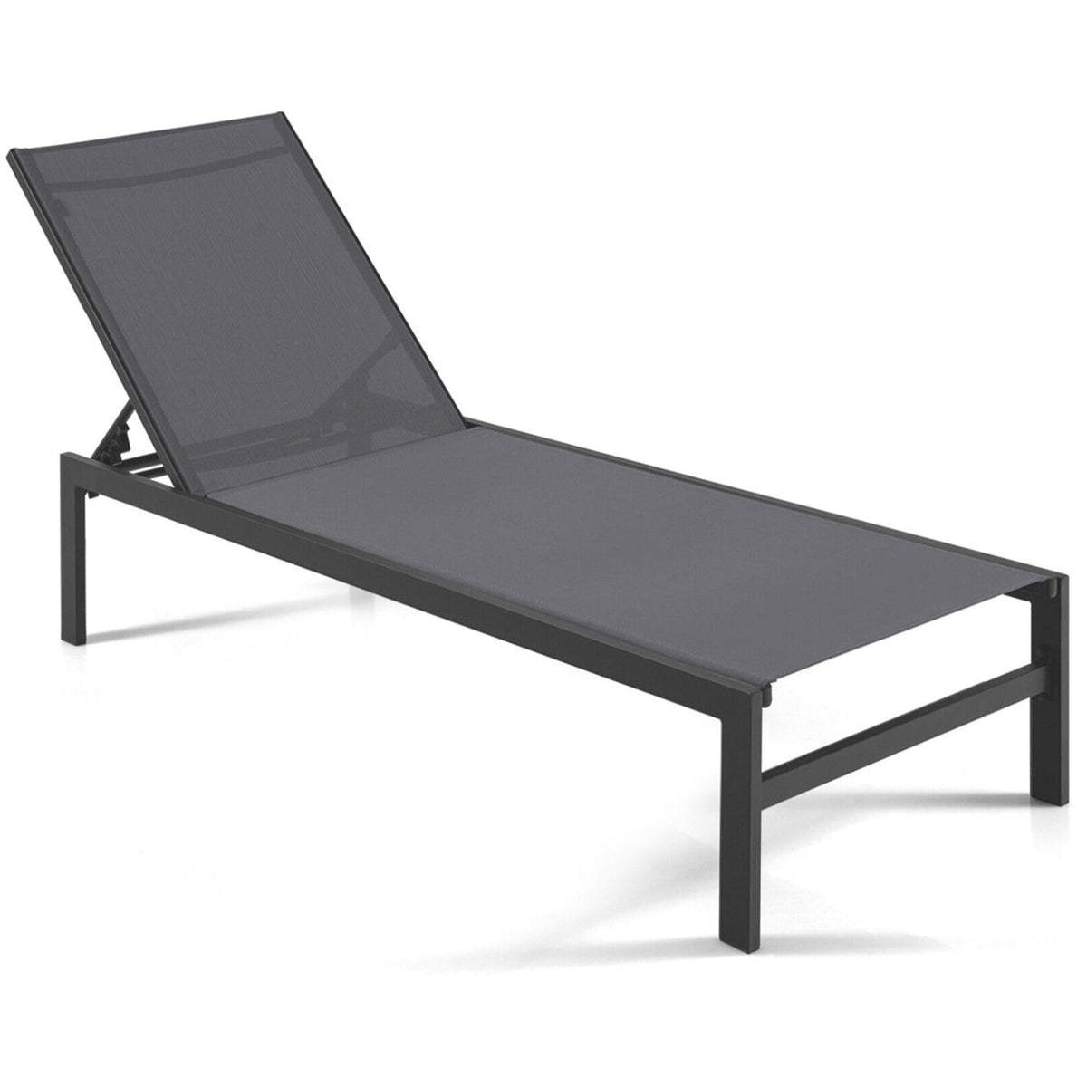 Aluminium Chaise Lounge with Sling Seat and Flat Reclining Back, Gray