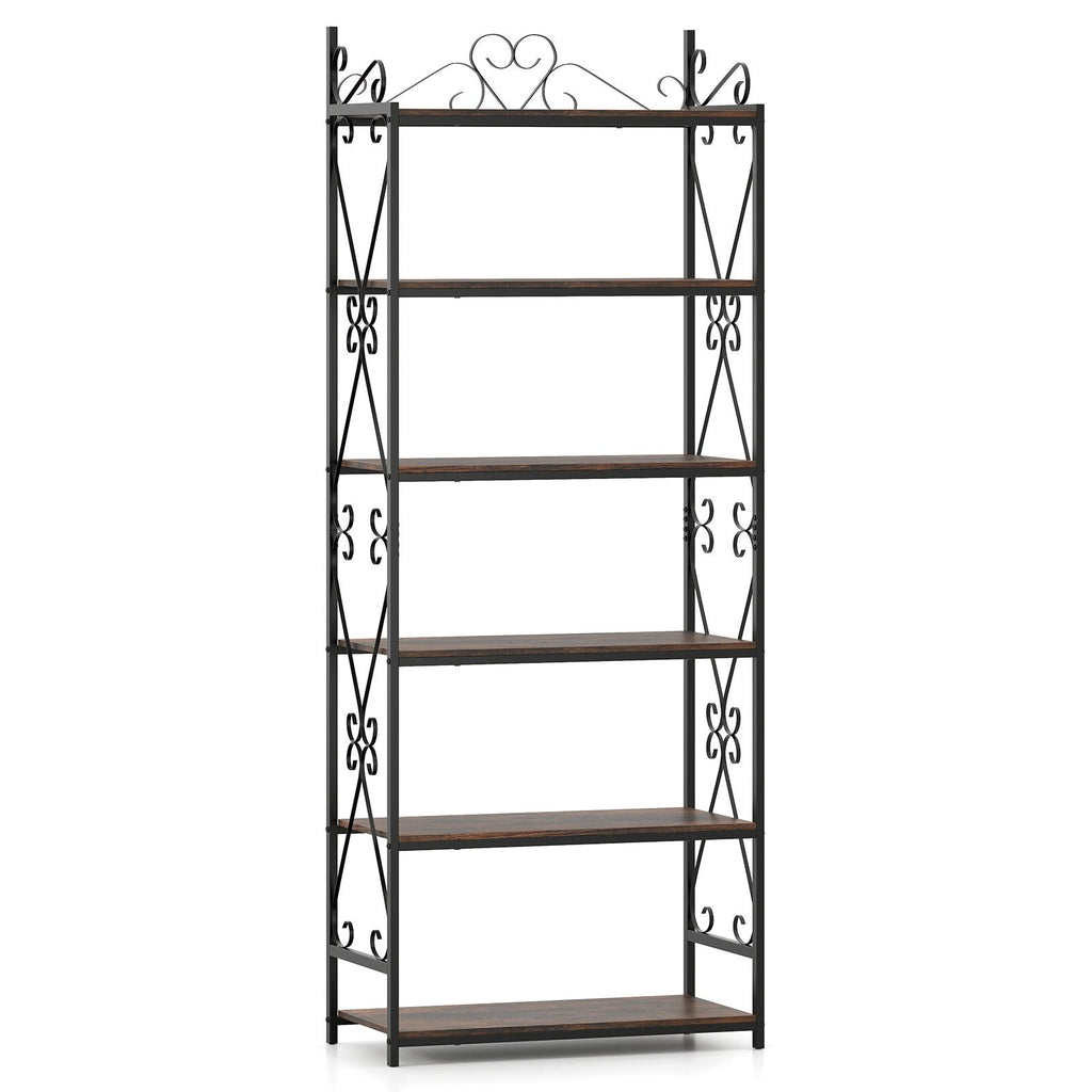 6-Tier Bookshelf Industrial Bookcase with 2 Anti-Tipping Kits and Metal Frame-Rustic Brown