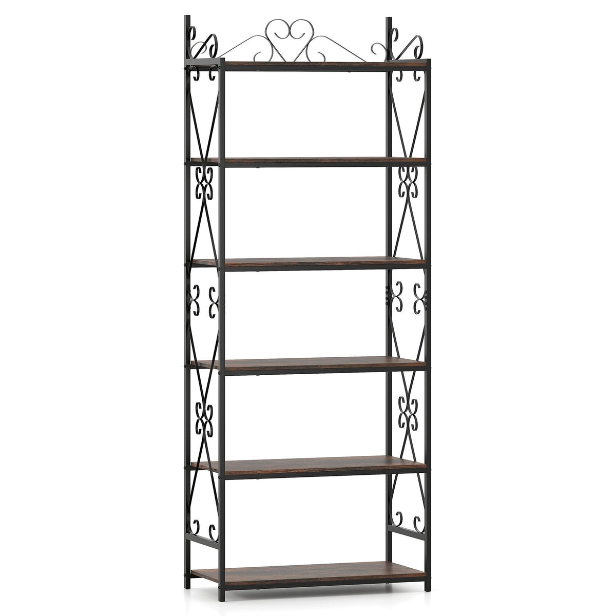 6-Tier Bookshelf Industrial Bookcase with 2 Anti-Tipping Kits and Metal Frame-Rustic Brown