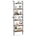 6-Tier Freestanding ladder Storage bookshelf with Metal Frame for Study and Pantry-Rustic Brown