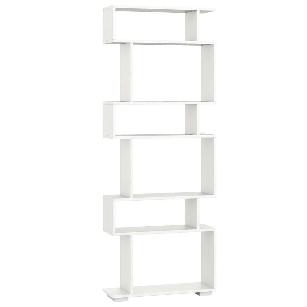 6-Tier Geometric Bookshelf with 2 Anti-Tipping Kits for Home Office-White