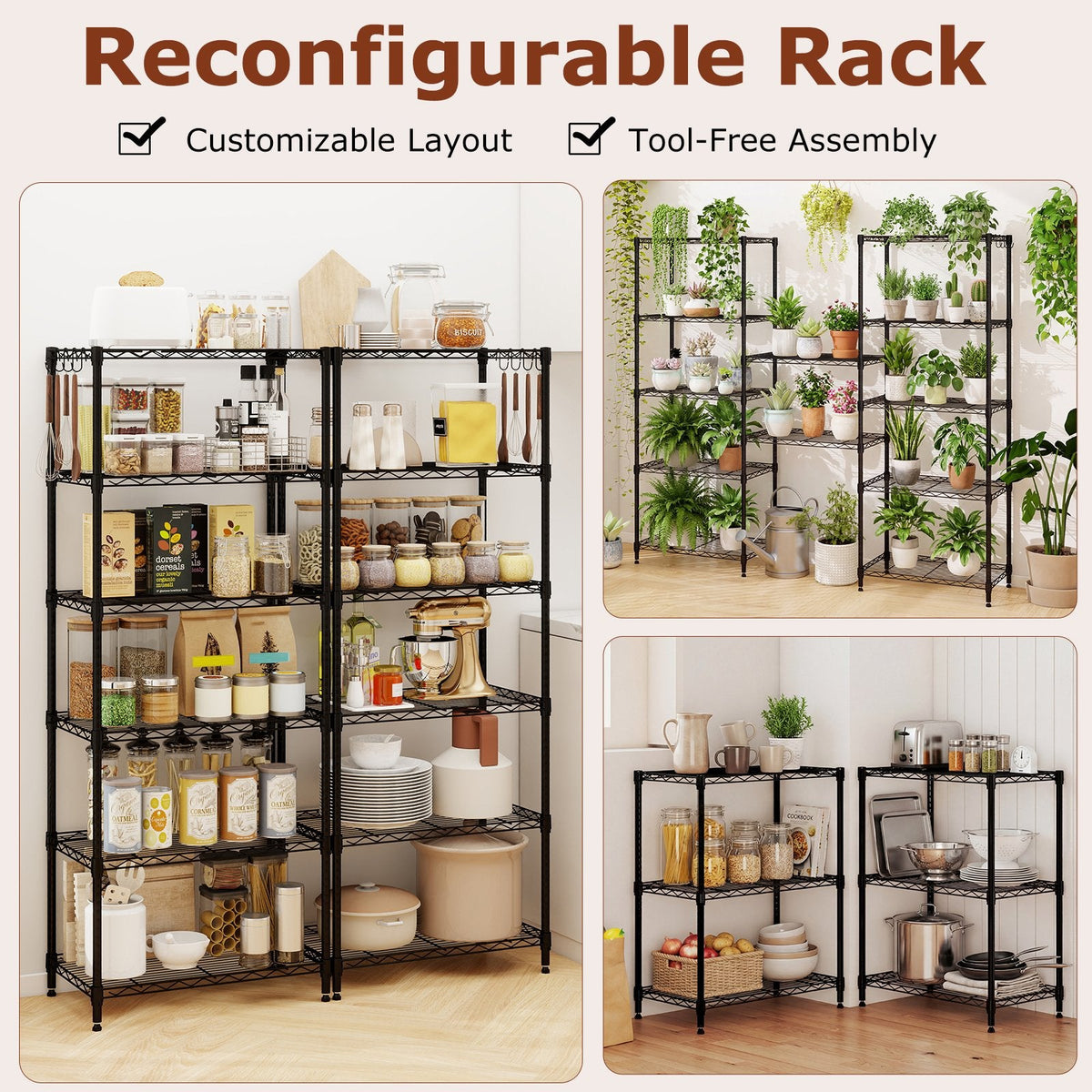 6-Tier Metal Storage Shelving Unit with V-Shaped Wire Rack and 900 LBS Capacity-Black