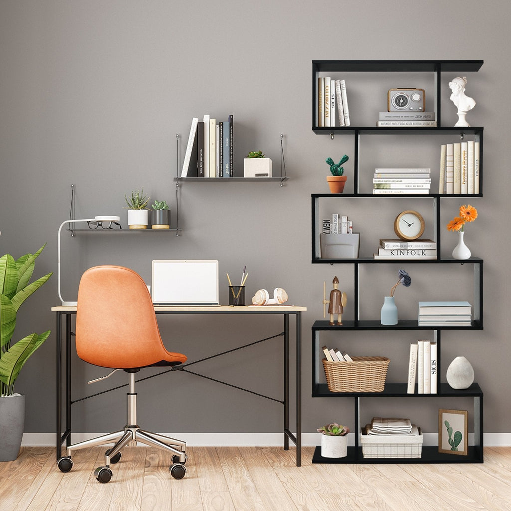 6 Tier S Shaped Bookshelf and Room Divider, Black