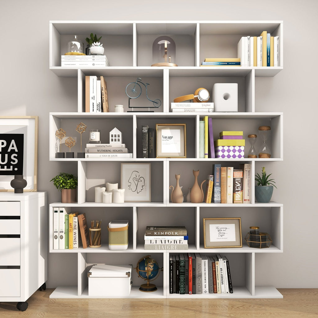 6 Tier S Shaped Bookshelf and Room Divider, White
