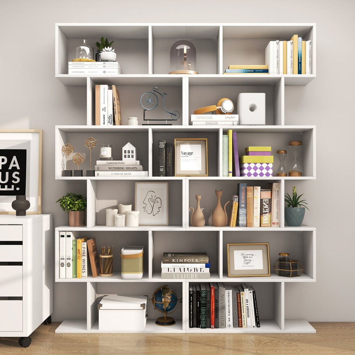 6 Tier S Shaped Bookshelf and Room Divider, White