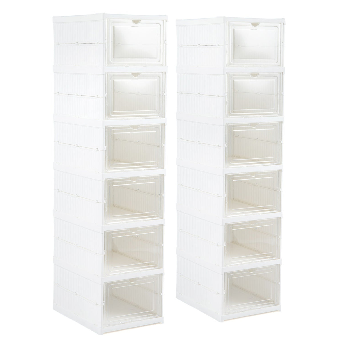 6-Tier Shoe Organizer Set of 2 with Clear Doors and Portable Design for 12 Pairs-White