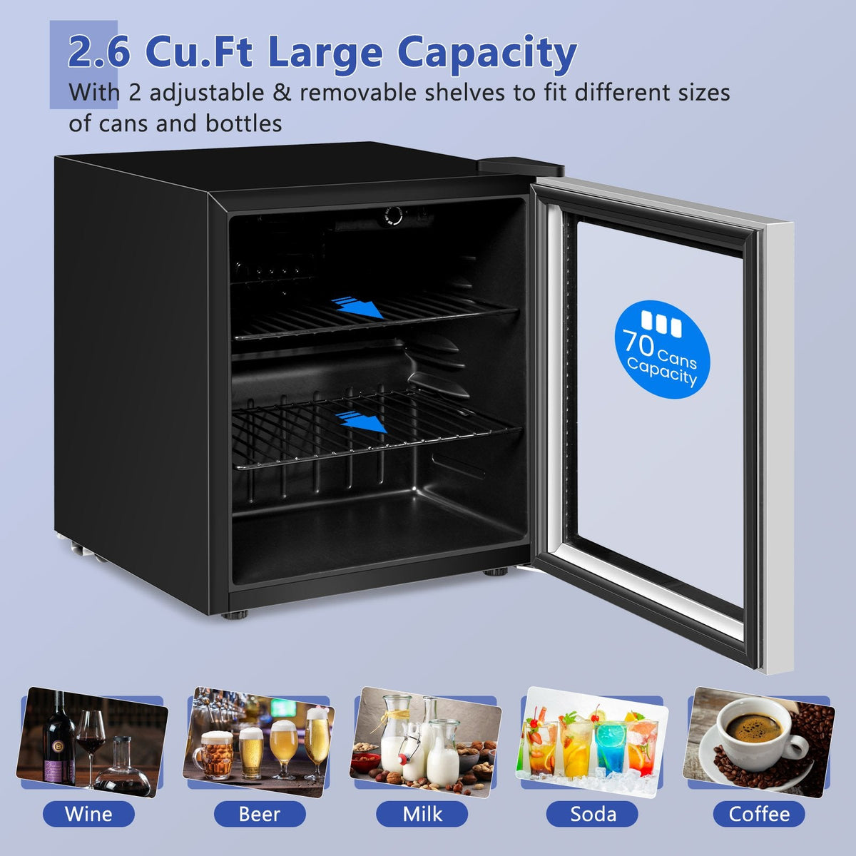 60 Can Beverage Mini, Refrigerator with Glass Door