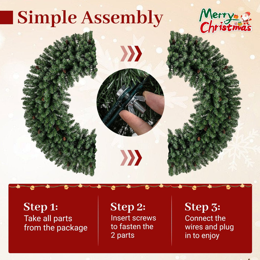 60 Inch Pre-Lit Artificial Christmas Wreath 200 LED Warm White Lights-Set of 2