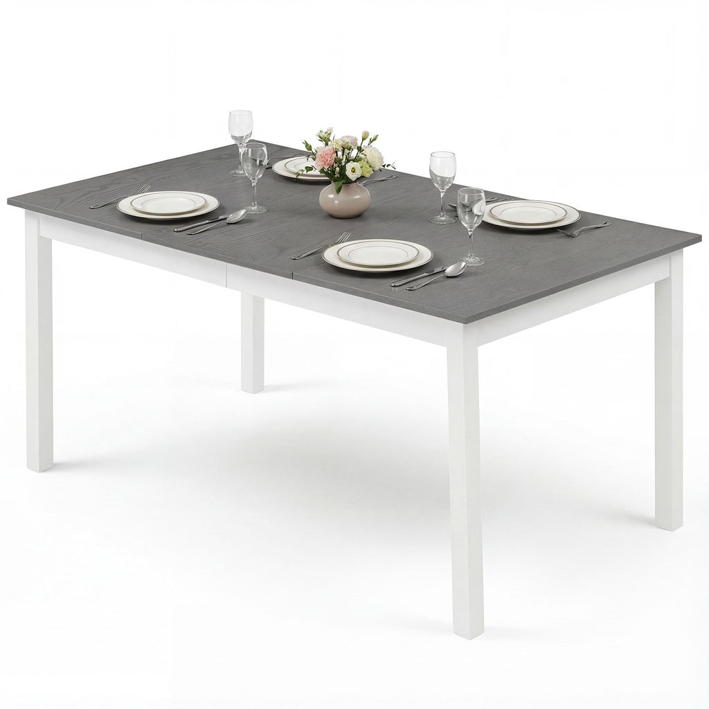60 Inch Rectangular Dinner Table with Solid Rubber Wood Legs-Gray