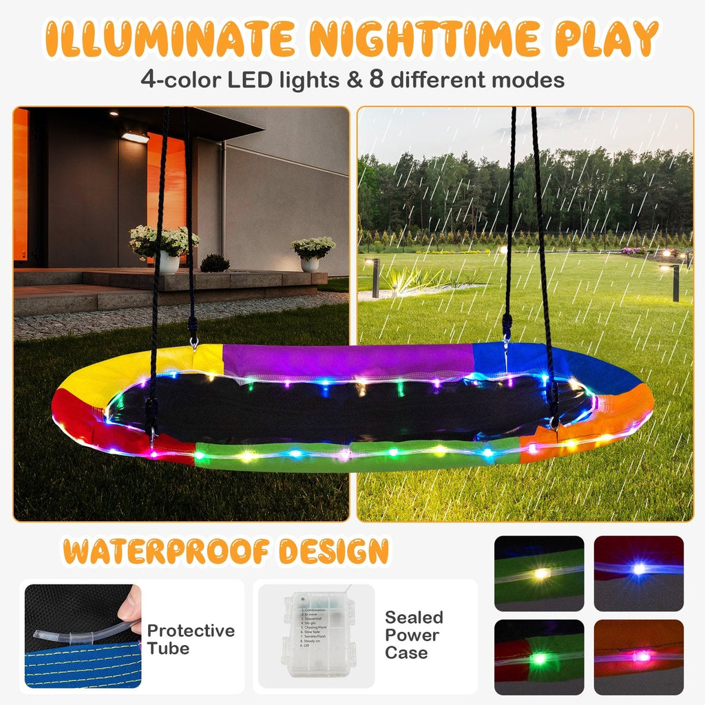 60 Inches Saucer Swing with LED Lights for Kids and Adults-Multicolor