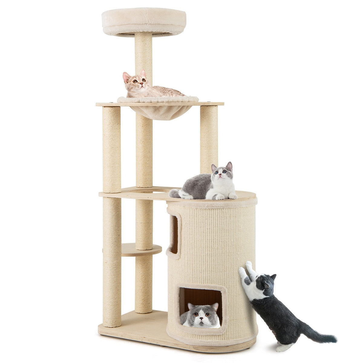 60 Inch Cat Tree with a Two Storey Condo, Bamboo Lining and Seven Sisal Posts