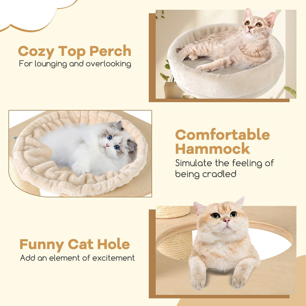 60 Inch Cat Tree with a Two Storey Condo, Bamboo Lining and Seven Sisal Posts